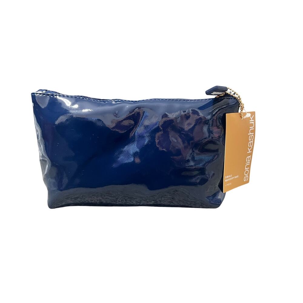 Sonia Kashuk Small Makeup Cosmetic Bag Navy Blue Patent Zip Pouch New With Tag